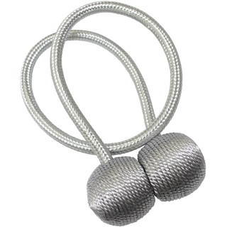 GARDINIA Raffhalter für Vorhänge und Gardinen, Mit Magnet zur einfachen Befestigung, Ø Kugel ca. 30 mm, Ø Schnur ca. 6 mm, Magnetische Raffspange, Flex-S, Silber, 48 cm