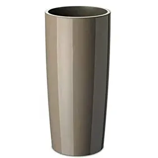 Floralo Teramo hoch Übertopf 35cm Durchmesser x 70cm hoch taupe, hochglänzend, mit herausnehmbarem Topfeinsatz, hellbraun