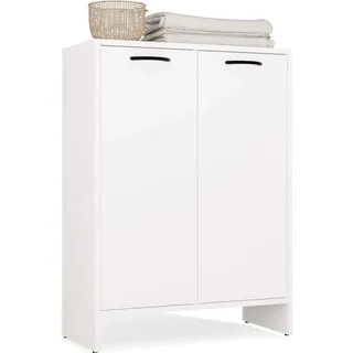 NINA 1K1D Badezimmerschrank mit Wäschekorb und Regalen – funktional und kompakt | Farbe: Mattweiß - Weiß