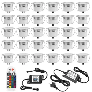 20er Bluetooth RGB Led Bodeneinbaustrahle Aussen 0.5W Ø45mm IP67 Wasserdicht LED Einbaustrahler Terrasse Küche Garten Led Lampe Full Kit