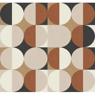 Rasch Tapete 363968 - Fototapete auf Vlies mit Kreismuster in Beige, Schwarz, Rot und Creme aus der Kollektion Magicwalls - 3,00 m x 3,18 m (LxB)