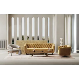 Sofa Polster Textil Couch Sitz Komplett Set Moderne Garnitur 3+2 Sitzer Leder - Gold