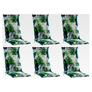 Hochlehner Gartenstuhlauflagen 6er Set - 120 x 50 cm - Blau - Grau - Grün - Baumwolle - Polyester - Blattmotiv