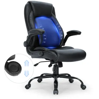 VEVOR Bürostuhl PU Leder Schwarzer Chefsessel mit Höhenverstellbarer 0–100 mm, Schreibtisch Drehsessel, 136,07 kg Tragfähigkeit, Chefsessel Bürostuhl Drehsessel Bürosessel Schreibtischstuhl