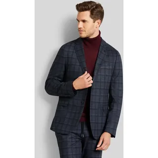 Sakko BUGATTI, Herren, Gr. 50, blau (marine), 53% Polyester, 43% Viskose, 4% Elasthan, kariert, slim fit, Manschette, Sakkos Sakko, mit High-Stretch-Funktion