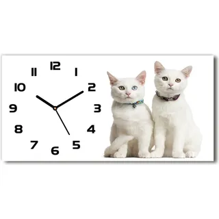Wanduhr aus Glas – 60x30 cm - Glasbild - Glasuhr - Gehärtetes Glas - schwarze-zeiger - Weiße Katzen