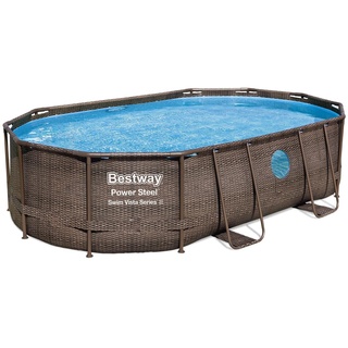 BESTWAY Power Steel Swim Vista Series Set 488 x 305 x 107 cm rattanoptik inkl. Filterpumpe