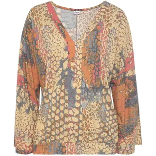 Buffalo Fledermausshirt mit Animaldruck, lockere Bluse mit V-Ausschnitt, Blusenshirt, bunt