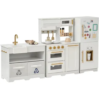 Teamson Kids Little Chef Atlanta Kinderküche Weiß/Gold mit Zubehör | Elegante Holzspielküche, Für Kinder, Mit Herd und Backofen