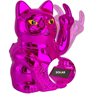 ANGRY CAT Mini Winkekatze Lucky CAT - SOLAR betrieben Lustige winkende Katze - japanische Winkkatze - Dekoartikel Wackelfigur Katze mit Winke-Arm mit Finger - 10cm, pink-metallic