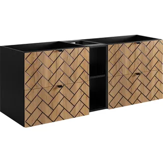 Badezimmerschrank, Eiche Craft mit schwarzer Griff, 140 x 57 x 46 cm - Schwarz