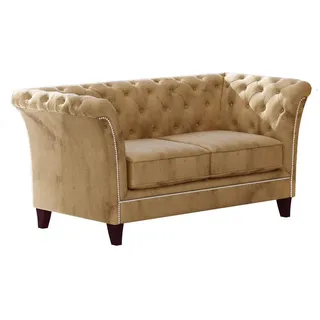 s-style möbel Chesterfield-Sofa Beige Samt mit Holzfüßen