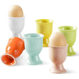 WoRuyKot 6 Stück Eierbecher Porzellan Bunt, Frühstücksei Halter für alle Eigrößen, für Hart und Weichgekochten Eiern, Ostergeschenke Eierständer