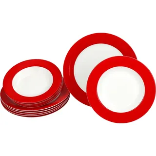 12tlg Tafelservice Variant Rot Porzellan 6 Personen Speiseteller Suppenteller - Rot