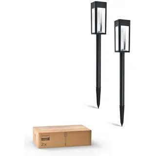 Philips 2 Stück Solarlampen für Außen Garten, 3000K Warmweiß Solar Gartenleuchten, Wasserdicht Außenbeleuchtung Wegeleuchte Deko für Hof, Weg, Terrasse, Rasen