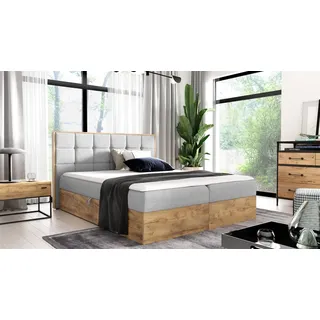 Boxspringbett Schlafzimmerbett KALYPSO 200x220cm Stoff Hellgrau inkl. Bettkasten