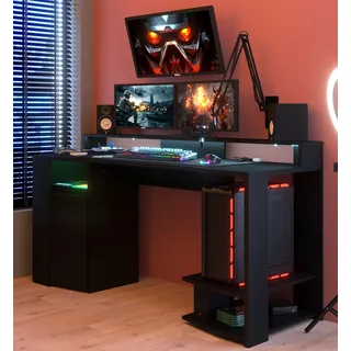 Gamingtisch "Gaming" in schwarz Gamer Schreibtisch Parisot inkl. LED Beleuchtung - Schwarz