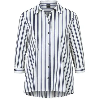 Kurzarmbluse GOLDNER "Schlichte Baumwoll-Bluse mit 3/4-Arm", Damen, Gr. 44, blau (weiß, marine, gestreift), Obermaterial: 97% Baumwolle CO. 3% Elasthan EL., normal, Manschette, Blusen Kurzarmbluse, Ohne