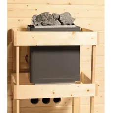 Bild von Sauna Sonja mit Klarglastür und Kranz Ofen 9 kW Saunaofen 9kW extern Klargla - beige