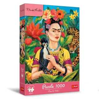 Trefl Premium Plus Quality - Puzzle Frida Kahlo, Porträt im Dschungel – 1000 Teile, Puzzleserie der Künstlerin Frida Kahlo, für Erwachsene und Kinder ab 14 Jahren