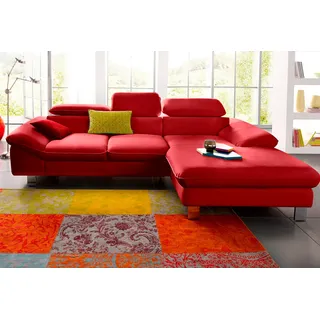 Cotta Ecksofa COTTA "Driver L-Form", rot, B:268cm H:73cm T:169cm, LEDER BEEFY (ein abgedecktes Spalt-Rindsleder) im Sitz und Rücken (Korpus in Kunstleder);Luxus-Kunstleder;Kunstleder SOFTLUX;Leder Pampas (echtes Rindsleder), Rückseite mit schwarzem Spannstoff 