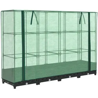 Hochbeet mit Gewächshaus-Aufsatz Rattan-Optik Schwarz 160 x 123 x 40 cm