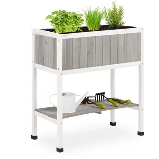 Relaxdays Hochbeet 80,5 x 74 x 38 cm Grau/Weiß