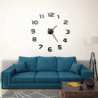 The Living Store 3D-Wanduhr Modernes Design 100 cm XXL Schwarz - Schwarz