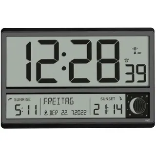 Funkuhr , Schwarz , Keramik , 84x36x23.5 cm , Kalenderanzeige, Wochentaganzeige, Weckfunktion, Mondphasenanzeige, Funkuhr, Zeitzoneneinstellung, leises Uhrwerk , Dekoration, Uhren, Wanduhren