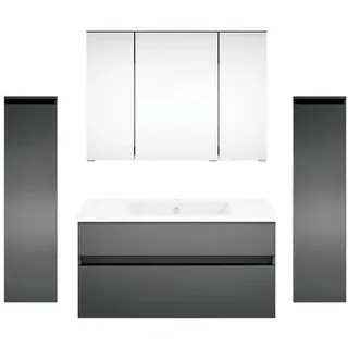 Puris Badezimmer , Grau, Dunkelgrau , Holzwerkstoff , 2 Schubladen , 150 cm , Goldenes M, Made in Germany , hängend , Badezimmer, Badmöbelsets & Badmöbelserien, Badmöbel-Sets