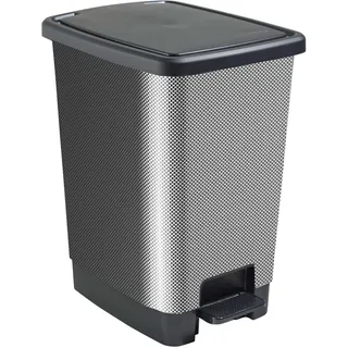 SUNDIS Cover Bin, Mülleimer 30l mit Pedal und Deckel, aus recyceltem Kunststoff, rechteckig, Carbon-Look, mit Henkeln zum Aufhängen und Verstecken der Tasche, für Küche, Büro