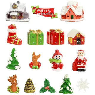 LEEQ 16 pcs Weihnachten Miniatur Ornamente - Weihnachten Minifiguren, Weihnachtsdeko Figuren Harz, Mini Harz Weihnachtsschmuck, Schneemann Weihnachtsbaum Weihnachtsmann Kleine Ornamente