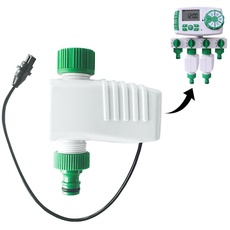 Aqualin Bewässerungscomputer 4-Auslässe Bewässerungssystem Automatische Bewässerungsuhr inkl. 1 X 4-Fach-Wasserverteiler, 2 X Magnetventile (Weiß/Ventil)
