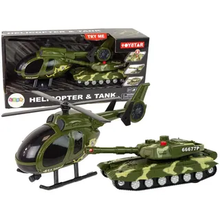 LeanToys Set Militärpanzer-Reibungsantriebshubschrauber