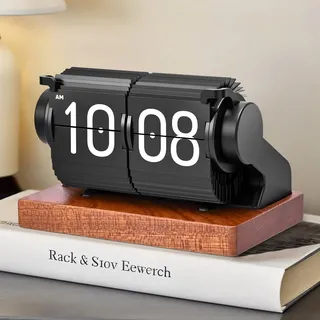 VeftBltrem Flip Clock, Retro-Flip-Uhr, Neues USB C Wecker Digital, Große Zahl Mechanische Schreibtischuhr, Vintage-Tischuhr, Digital, Automatisches Drehen, Wecker Digital Funkuhr für Home Office