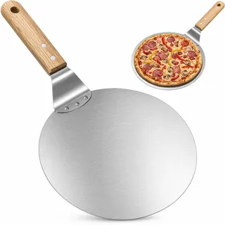 Pizzaschieber 10 Zoll, Edelstahl Pizzawender mit Holzgriff Peel