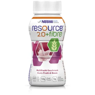 Nestlé Resource 2.0 + fibre hochkalorische Trinknahrung mit Ballaststoffen bei Mangelernährung mit Multifrucht-Geschmack, 800 ml Lösung