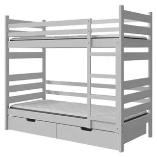 Masseno Etagenbett DRAKO 80x190 cm mit Schublade, Rausfallschutz, Kinderbett mit Leiter für Mädchen und Jungs, Stockbett, Weiß - Weiß