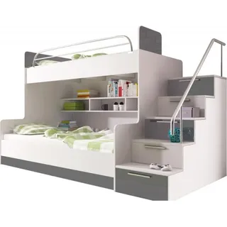 Graues Doppelstockbett  Etagen Bett Kinderzimmer Betten Hochbett Hochglanz Möbel - Grau