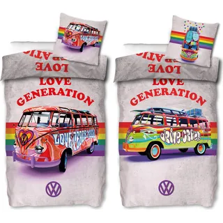 VW Volkswagen Bulli Love Generation Bettwäsche Linon / Renforcé 184 - Weiß