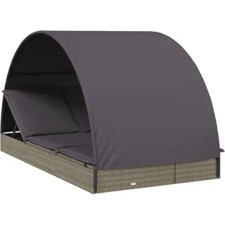 vidaXL 2-Personen-Sonnenliege mit Dach Grau 211x112x140 Poly Rattan - Grau