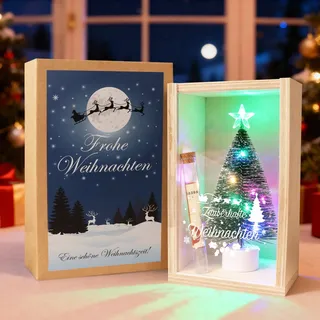 Anruzon Weihnachten Geschenke, Frohe Weihnachten Holzbox, Geldgeschenk, Mini Weihnachtsbaum mit LED Beleuchtung, Kreative Weihnachtsdeko, Weinachts Geschenkbox, Winter Deko