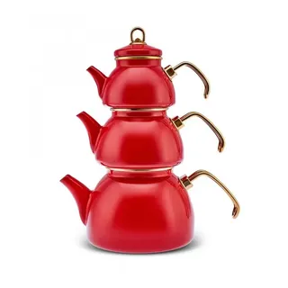 KARACA Retro Emaye Teekanne Set, 3 Stück, Rot - Hochwertige Emaille-Kannen für stilvolles Teetrinken und nostalgische Teepartys - Inhalt 0,50 l, 1,1 l und 2,3 l