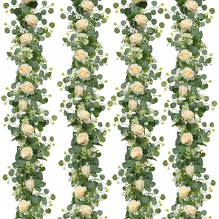 4 Stück Künstliche Blumengirlande Champagner Eukalyptus Girlande Deko