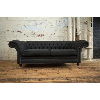 XXL Sofa 3 Sitzer Couch Chesterfield Polster Sitz Garnitur Leder Textil Schwarz - Schwarz