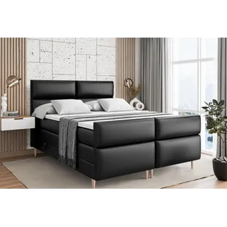 ALTDECOR Boxspringbett mit Holz Füßen, Matratze und Lattenrost, Topper, Fußteil, Polsterbett mit Bettkasten, Bett mit Stauraum H3- und H4- Matratze -BOXI3-FD-Z KING-120x200 - Schwarz Kunstleder - Schwarz