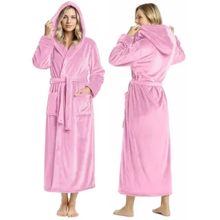 NY Threads Women Fleece Hooded Bathrobe - Plush Long Robe (X-Large, Pink)