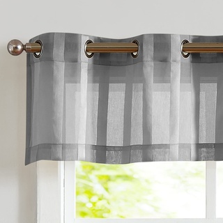 TOPICK Sheer Scheibengardinen mit Ösen Transparent Bistrogadine Landhausstil Streifen Voile Küchenvorhang Gestreift Küchengardinen für Küchen Badezimmer Klein Fenster Dekor 130x35cm Grau 1 Stück