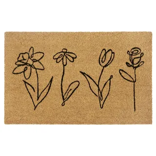 HANSE HOME Kokos Line-Art Flowers, Türmatte« rechteckig 15 mm Höhe Schmutzfangmatte, Rutschfest, Outdoor, Innen, Außen, Kokosmatte, Flur, Eingangsbereich & überdachten Außenbereich - 40x70cm