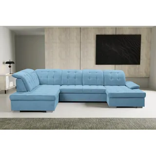 WERK2 Wohnlandschaft »Kordula-New U-Form«, Sofa in U-Form mit Schlaffunktion & Bettkasten, Schlafcouch, blau